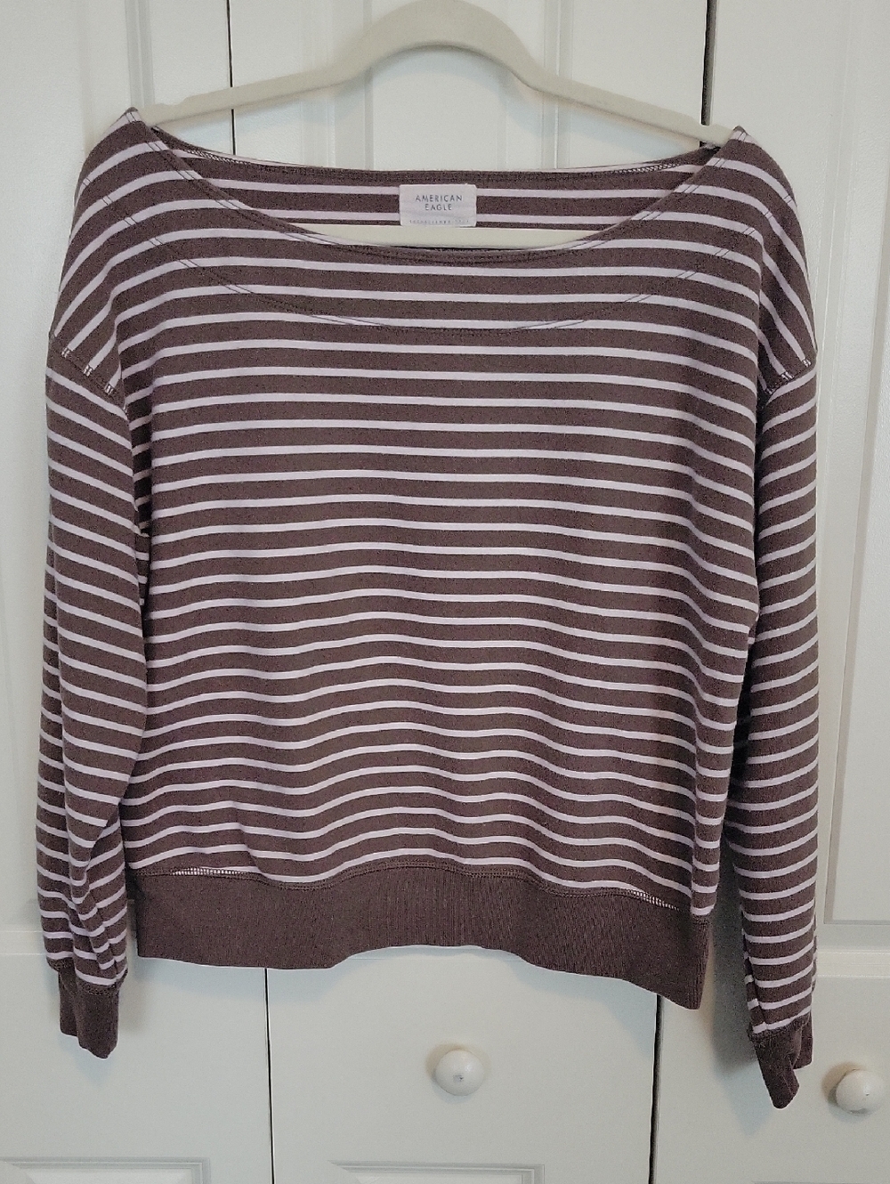American Eagle Outfitters Striped Scoopneck Sweater - Brown & White